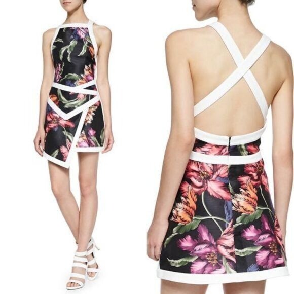 Cameo Fire Start Floral Dress with Contrast Trim‎ Faux Wrap Women's Size Small - Picture 1 of 10